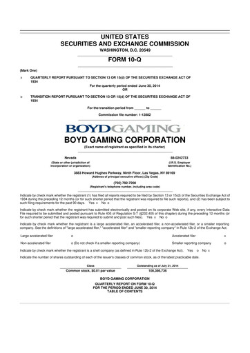 Miniature Boyd Gaming
 10-Q Rapport trimestriel 2014 