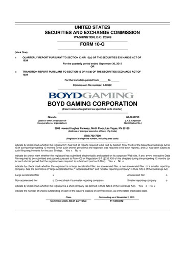 Miniature Boyd Gaming
 10-Q Rapport trimestriel 2015 