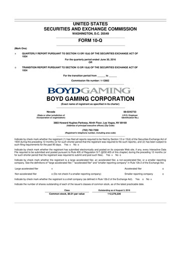 Miniature Boyd Gaming
 10-Q Rapport trimestriel 2016 