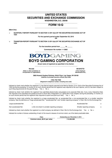 Miniature Boyd Gaming
 10-Q Rapport trimestriel 2016 