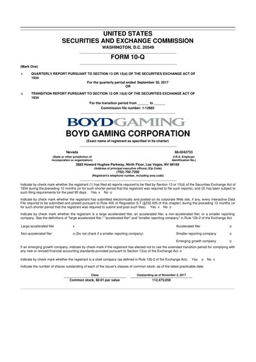Miniature Boyd Gaming
 10-Q Rapport trimestriel 2017 