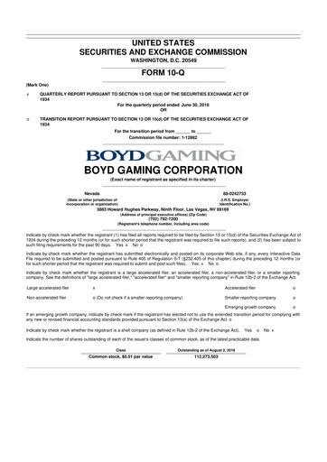 Miniature Boyd Gaming
 10-Q Rapport trimestriel 2018 