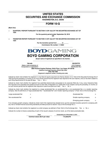 Miniature Boyd Gaming
 10-Q Rapport trimestriel 2018 
