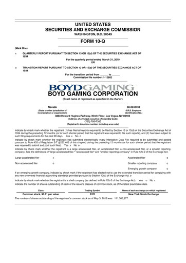Miniature Boyd Gaming
 10-Q Rapport trimestriel 2019 