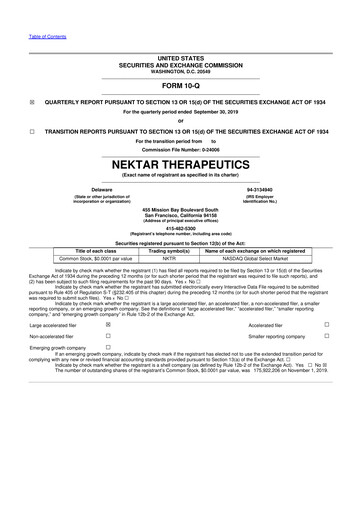 Thumbnail Nektar Therapeutics
 10-Q Quarterly Report FY2019 