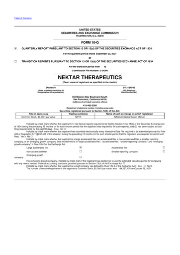 Thumbnail Nektar Therapeutics
 10-Q Quarterly Report FY2021 