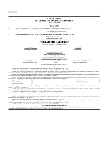 Thumbnail Nektar Therapeutics
 10-K Annual Report 2022