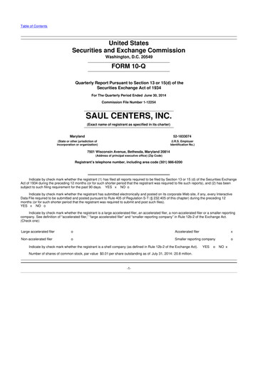 Thumbnail Saul Centers 10-Q Quarterly Report FY2014 