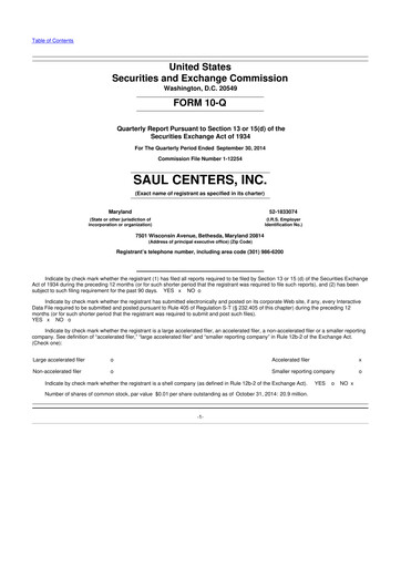 Thumbnail Saul Centers 10-Q Quarterly Report FY2014 