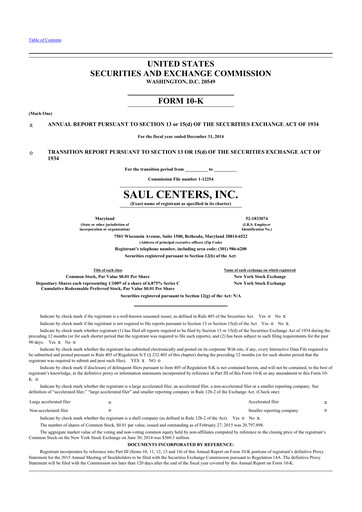 Thumbnail Saul Centers 10-K Annual Report 2014