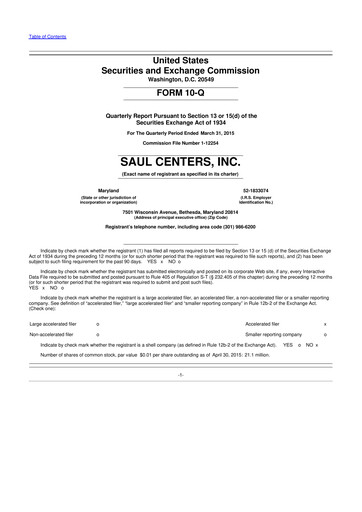 Thumbnail Saul Centers 10-Q Quarterly Report FY2015 