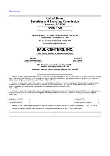 Thumbnail Saul Centers 10-Q Quarterly Report FY2016 