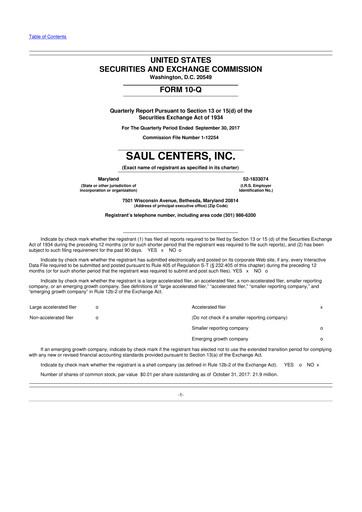 Thumbnail Saul Centers 10-Q Quarterly Report FY2017 