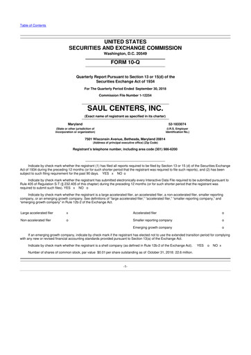 Thumbnail Saul Centers 10-Q Quarterly Report FY2018 