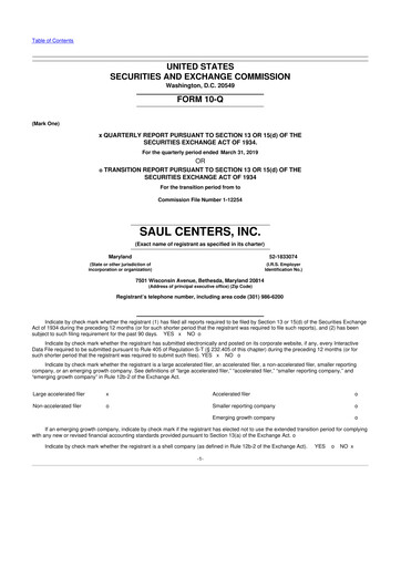 Thumbnail Saul Centers 10-Q Quarterly Report FY2019 