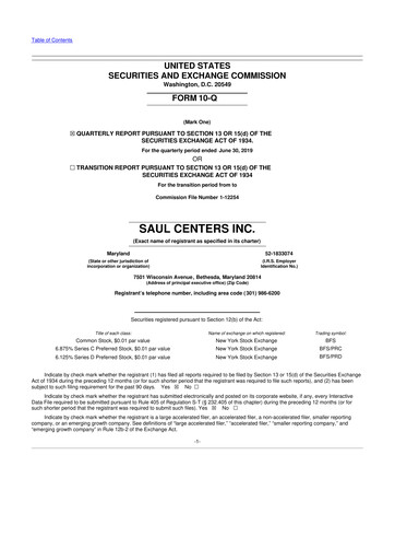 Thumbnail Saul Centers 10-Q Quarterly Report FY2019 