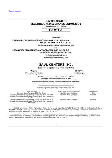 Thumbnail Saul Centers 10-Q Quarterly Report FY2020 