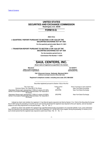 Thumbnail Saul Centers 10-Q Quarterly Report FY2021 