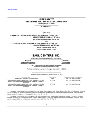 Thumbnail Saul Centers 10-Q Quarterly Report FY2021 