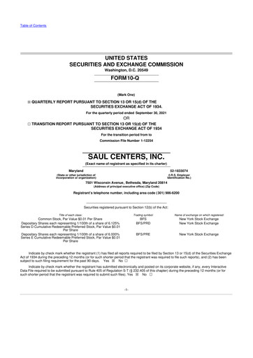 Thumbnail Saul Centers 10-Q Quarterly Report FY2021 