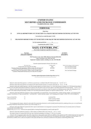 Thumbnail Saul Centers 10-K Annual Report 2021