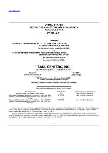 Thumbnail Saul Centers 10-Q Quarterly Report FY2022 