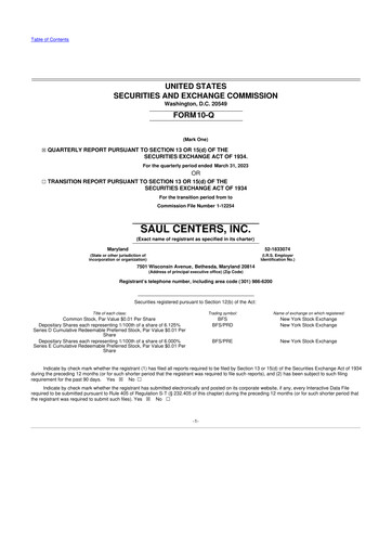 Thumbnail Saul Centers 10-Q Quarterly Report FY2023 