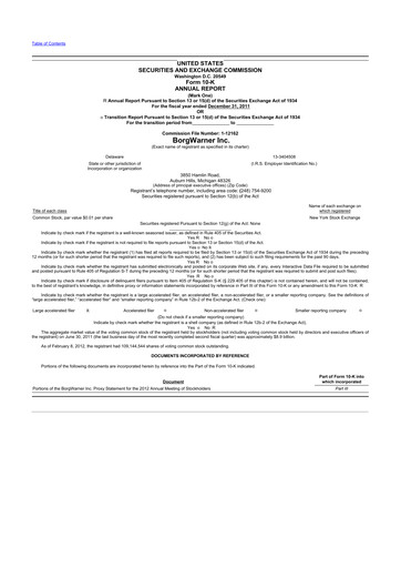 Thumbnail BorgWarner 10-K Annual Report 2011