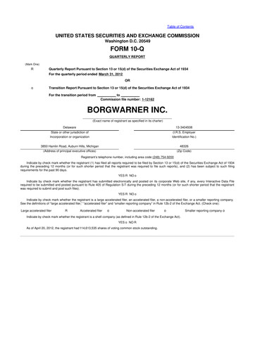 Thumbnail BorgWarner 10-Q Quarterly Report FY2012 