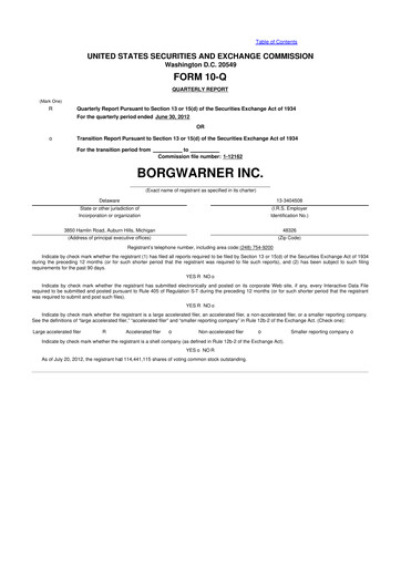 Thumbnail BorgWarner 10-Q Quarterly Report FY2012 