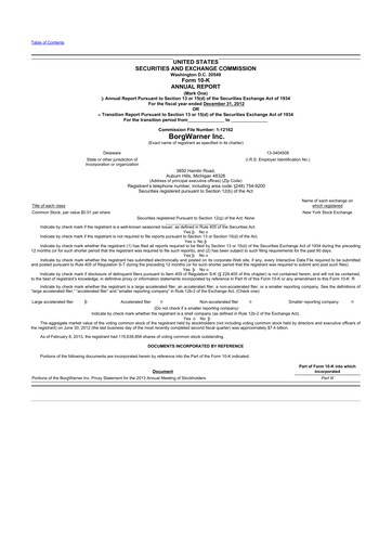 Thumbnail BorgWarner 10-K Annual Report 2012