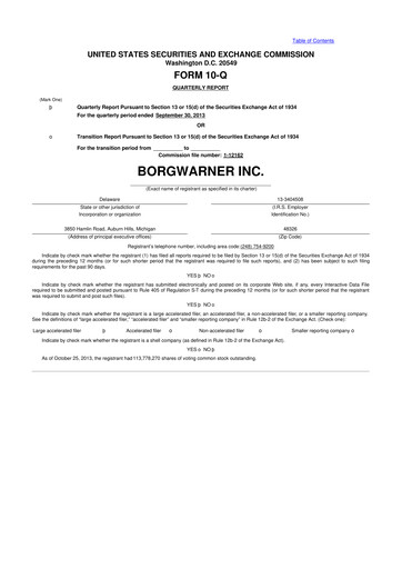 Thumbnail BorgWarner 10-Q Quarterly Report FY2013 