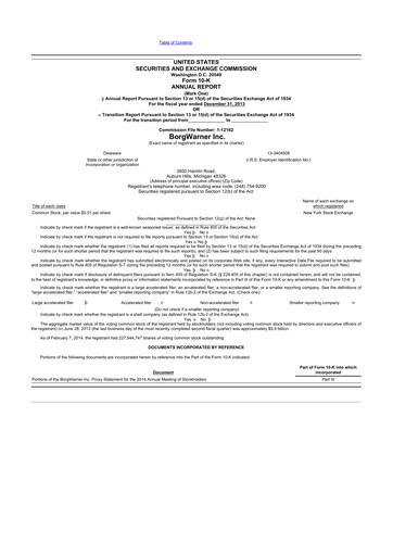 Thumbnail BorgWarner 10-K Annual Report 2013