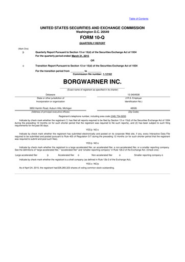 Thumbnail BorgWarner 10-Q Quarterly Report FY2015 