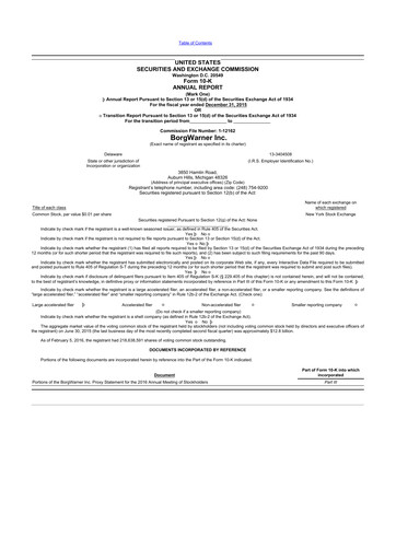 Thumbnail BorgWarner 10-K Annual Report 2015