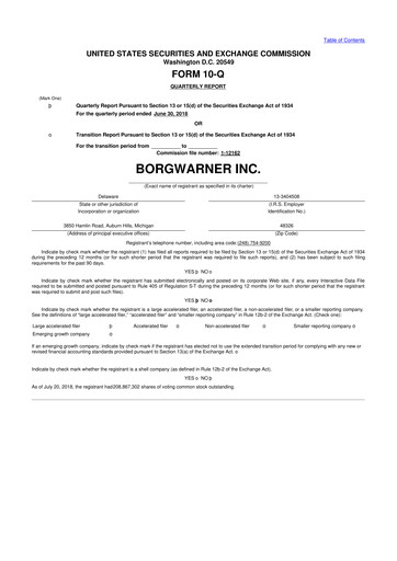 Thumbnail BorgWarner 10-Q Quarterly Report FY2018 