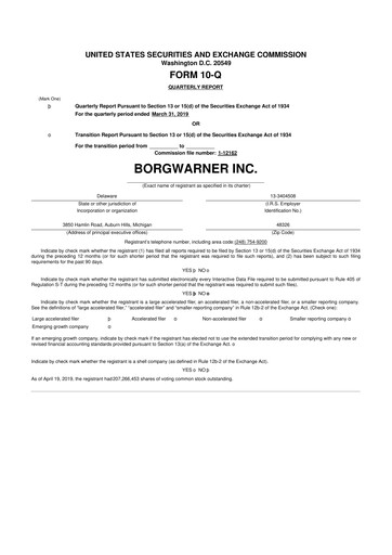 Thumbnail BorgWarner 10-Q Quarterly Report FY2019 