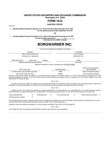 Thumbnail BorgWarner 10-Q Quarterly Report FY2019 