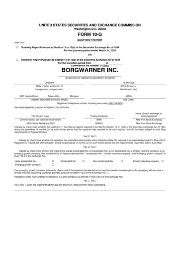 Thumbnail BorgWarner 10-Q Quarterly Report FY2020 