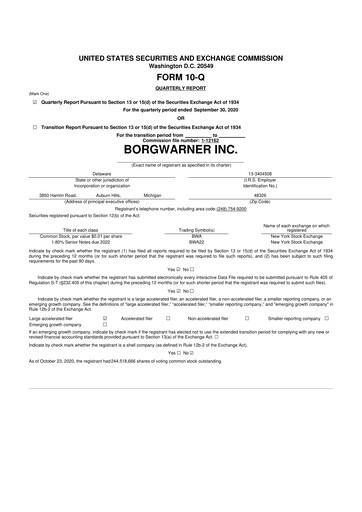Thumbnail BorgWarner 10-Q Quarterly Report FY2020 