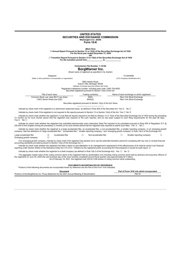 Thumbnail BorgWarner 10-K Annual Report 2020