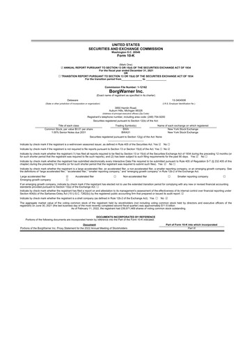 Thumbnail BorgWarner 10-K Annual Report 2021