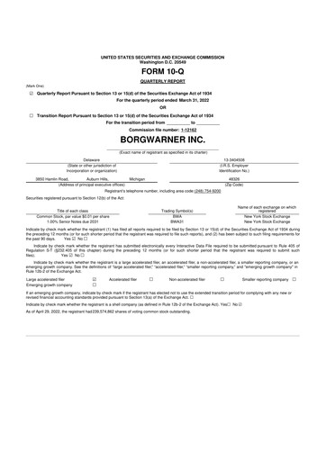 Thumbnail BorgWarner 10-Q Quarterly Report FY2022 