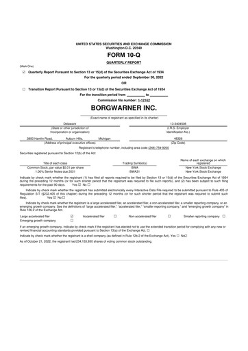 Thumbnail BorgWarner 10-Q Quarterly Report FY2022 