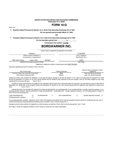 Thumbnail BorgWarner 10-Q Quarterly Report FY 