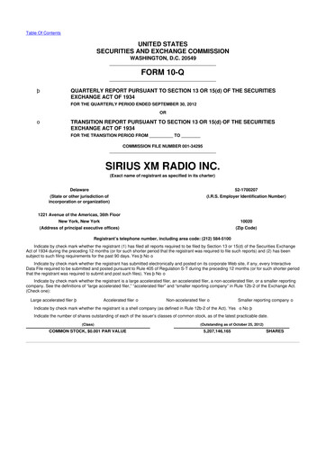 Thumbnail Sirius XM 10-Q Quarterly Report FY2012 