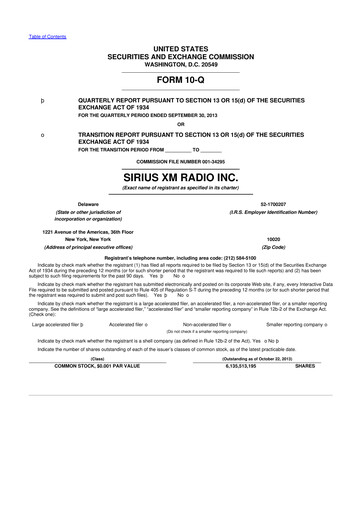 Thumbnail Sirius XM 10-Q Quarterly Report FY2013 