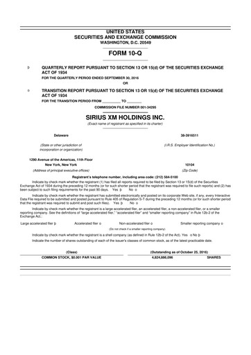 Thumbnail Sirius XM 10-Q Quarterly Report FY2016 