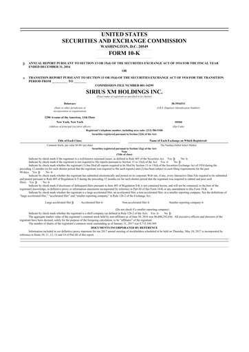 Thumbnail Sirius XM 10-K Annual Report 2016