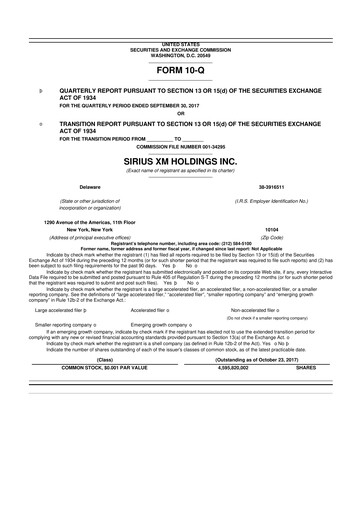 Thumbnail Sirius XM 10-Q Quarterly Report FY2017 